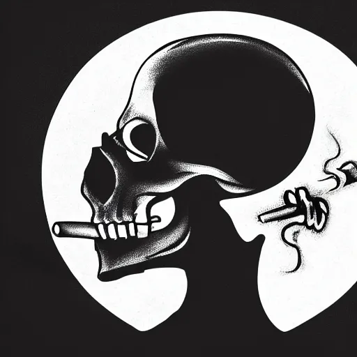 Image similar to ultrarealistic, photorealistic, 4k skeleton smoking, black background, noir style, profile