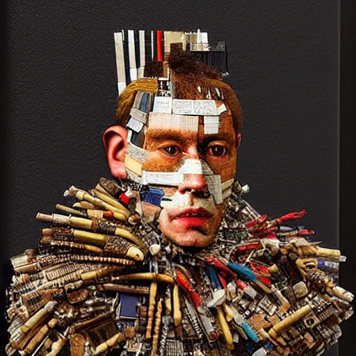 Prompt: portrait photo of a man with Iroquois made from video card parts, Perfect face, extremely high details, realistic, by Giuseppe Arcimboldo, Edward Hopper, Rene Margitte