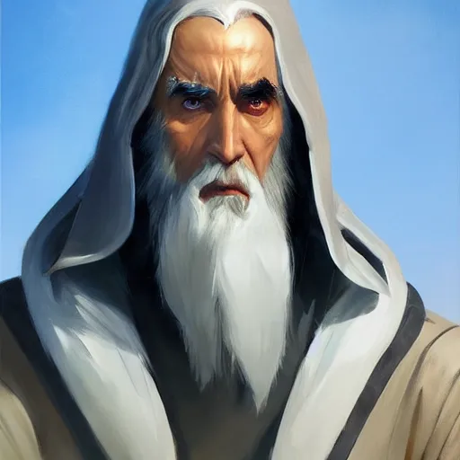 Image similar to greg manchess portrait painting of saruman as overwatch character, medium shot, asymmetrical, profile picture, organic painting, sunny day, matte painting, bold shapes, hard edges, street art, trending on artstation, by huang guangjian and gil elvgren and sachin teng