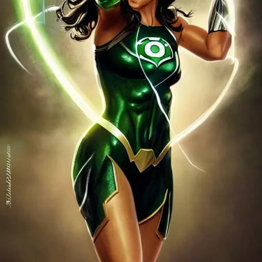 Prompt: an potrait of gal gadot cast of Green Lantern , photorealistic, high detail, full body shot.