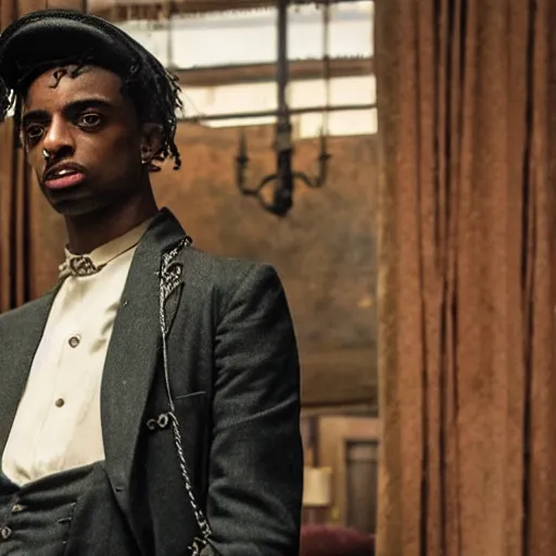 Image similar to playboi carti in peaky blinders 4 k the detailed super realistic