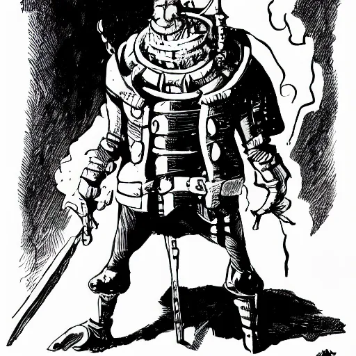 Image similar to squidward as a dark souls boss by Wally Wood