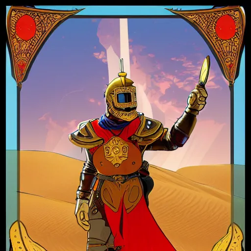 Image similar to an ultra detailed vector image of mario dressed as solaire of astora, concept art by alphonse mucha and greg rutkowski, bright red desert sands, bright yellow and red sun, octane render, liminal space