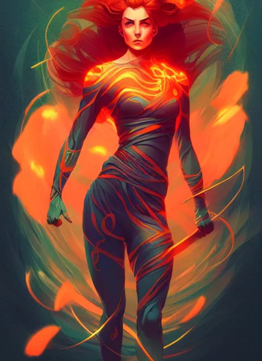 Prompt: style artgerm, joshua middleton, illustration, kate middleton as samurai, strong, muscular, muscles, orange hair, swirling green flames cosmos, fantasy, cinematic lighting, collectible card art