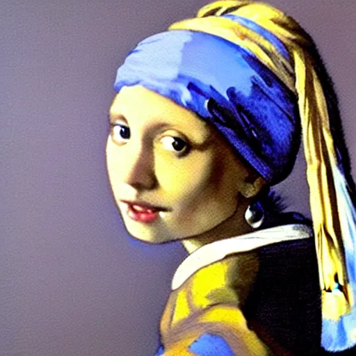 Image similar to oil in canvas of a cat with a pearl earring by johannes vermeer, masterpiece