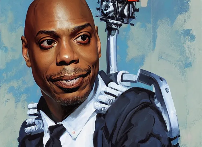 Image similar to a highly detailed beautiful portrait of dave chappelle as a [ [ robot ] ] by gregory manchess, james gurney, james jean