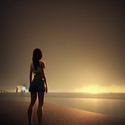 Image similar to a photorealistic hyperrealistic, sydney park, girl on the beach, beautiful dynamic dramatic low - light moody lighting, cinematic atmosphere, artstation, concept design art, octane render, 8 k