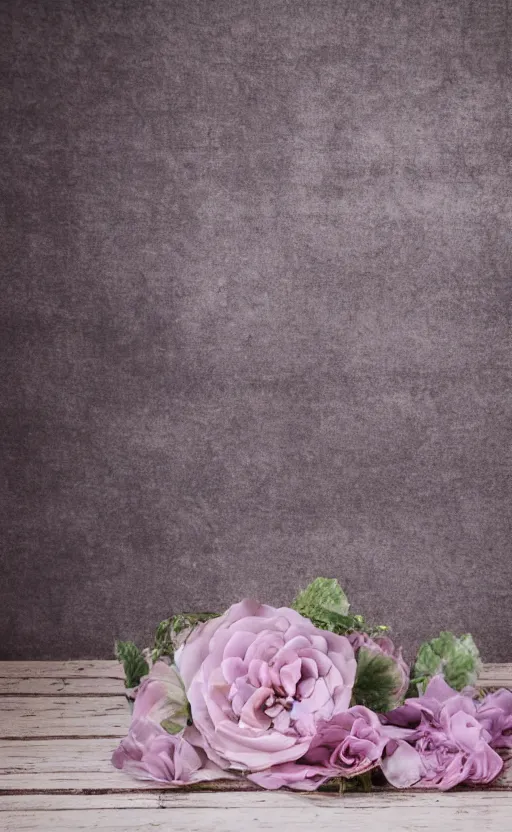 Prompt: clean soft backdrop, soft easy pale purple flower on pale gray rustic boards, background, backdrop for infant obituary