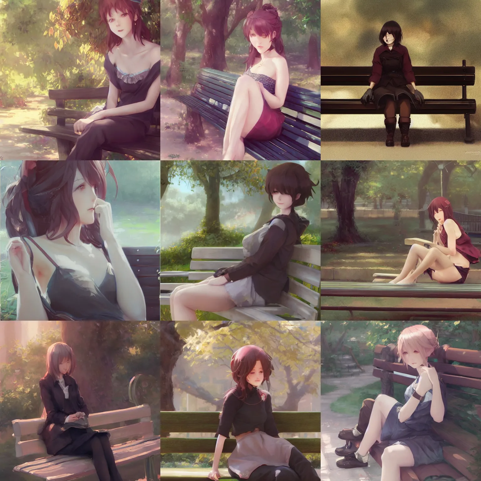 Prompt: beautiful 25 year old woman sitting on a bench, Krenz Cushart, very detailed, matte, tone mapping, bbwchan, 4K