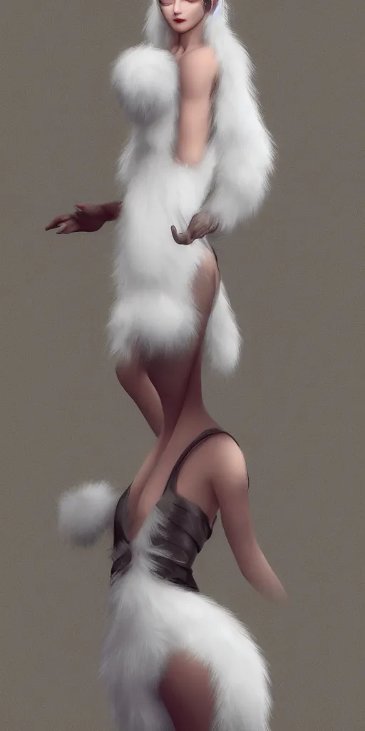 Image similar to beautiful aesthetic full body digital illustration of a young woman wearing a furry white cat costume by wlop and Julia Razumova, realistic, photorealistic, hyperrealistic, unreal engine, octane, deviantArt, trending on artstation, artstation HQ