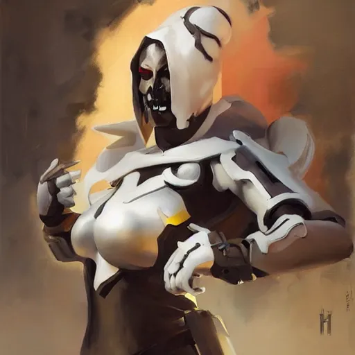 Image similar to greg manchess portrait painting of partially armored lady death as overwatch character, medium shot, asymmetrical, profile picture, organic painting, sunny day, matte painting, bold shapes, hard edges, street art, trending on artstation, by huang guangjian and gil elvgren and sachin teng