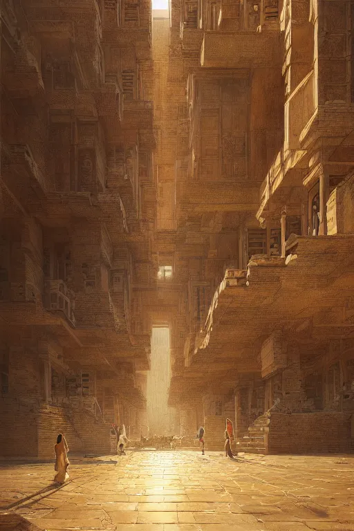 Prompt: ancient city of babylon, portrait, powerfull, intricate, elegant, volumetric lighting, scenery, digital painting, highly detailed, artstation, sharp focus, illustration, concept art, ruan jia, steve mccurry