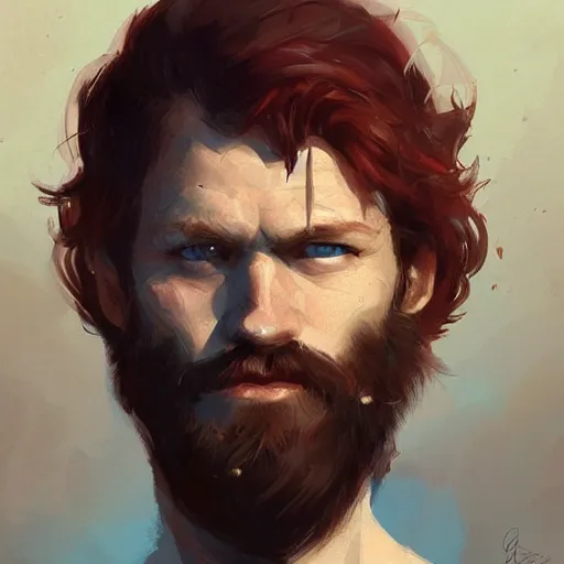 Prompt: portrait of a super friendly man by greg rutkowski, he is about 3 0 years old, english, short red hair, blue eyes, short red beard, highly detailed portrait, digital painting, artstation, concept art, smooth, sharp foccus ilustration, artstation hq