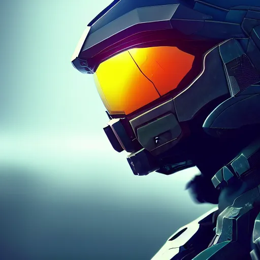 Image similar to cyberpunk halo helmet on space, close shot, reflection, epic, dramatic, cinematic, award winning, ultra detailed, realistic, 8k,