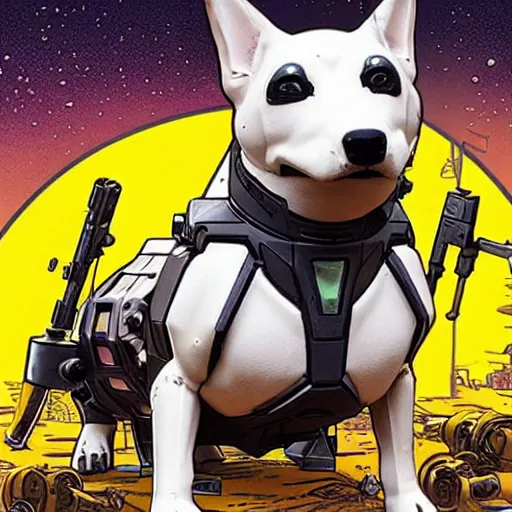 Prompt: cyborg corgi with a robotic eye and a small cannon for a tail that looks like it is from Borderlands and by Feng Zhu and Loish and Laurie Greasley, Victo Ngai, Andreas Rocha, John Harris