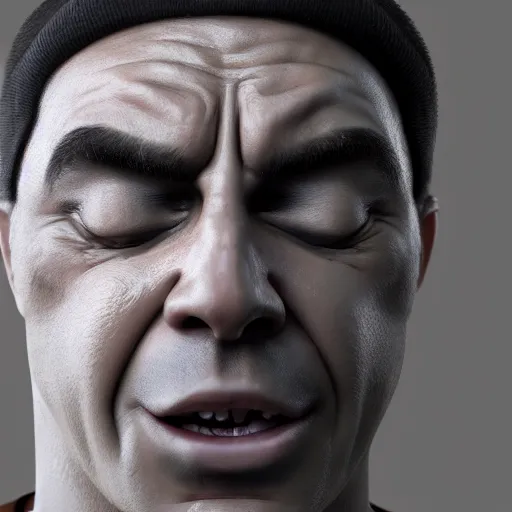 Image similar to buff man crying, 3d render, photorealistic, detailed, 8k