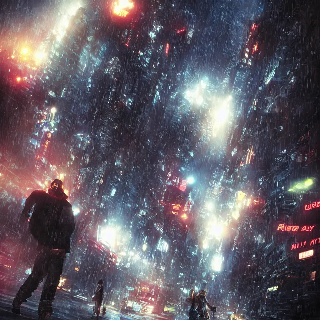 Image similar to marty mcfly and predator in a city blade runner style, photorealistic