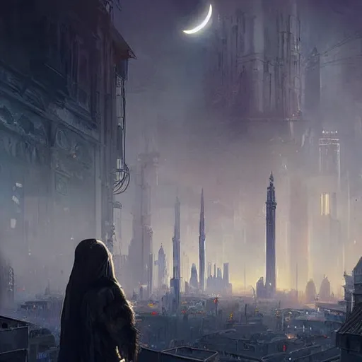 Prompt: cyberpunk Constantinople during a solar eclipse, concept art, style of Greg Rutkowski