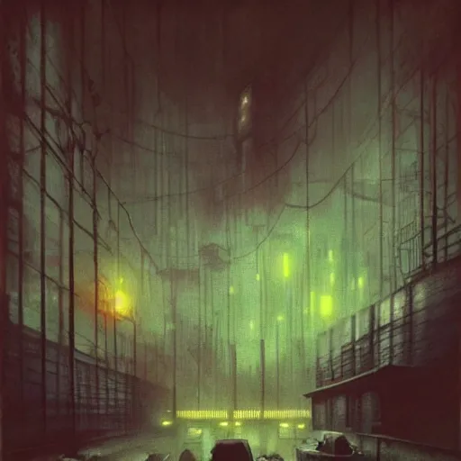 Image similar to cyberpunk cityscape, neon lights and heavy fog, flying cars, dark atmosphere, beksinski, jeremy mann, 1 9 7 0 s star wars style, detailed