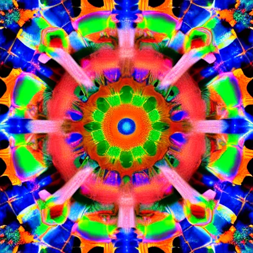 Image similar to A kaleidoscope image that is made up of multiple digital images that have been split into different sections that resemble a single image. Photography.