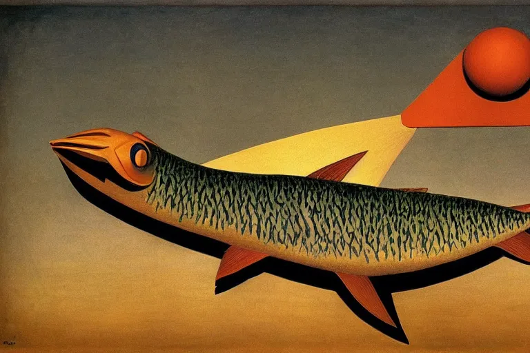 Image similar to I have turned into a fish!, by Grant Wood, Brian Despain, surrealism, figurativism, Giorgio de Chirico, brutalism, artstation