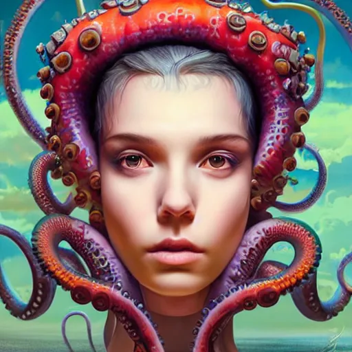 Prompt: Lofi BioPunk portrait with a giant octopus Pixar style by Tristan Eaton Stanley Artgerm and Tom Bagshaw