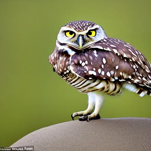 Image similar to he didn't sleep standing or perched, he slept in what could be described as a squat with his short stubby tail supporting him, and his legs splayed out to the sides, burrowing owl, owls, guardians of gahool