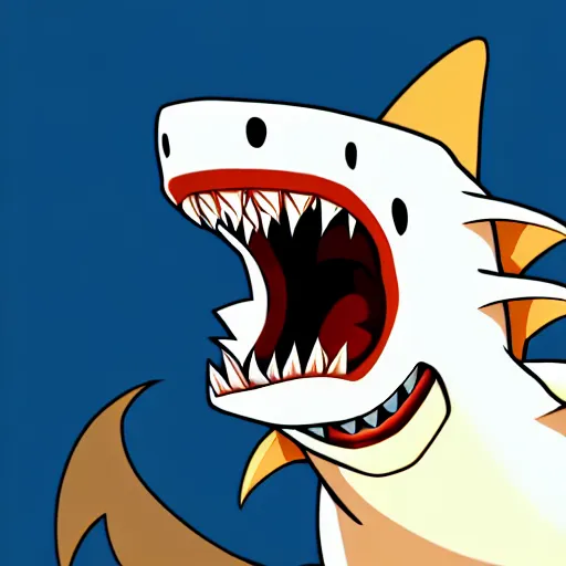 Prompt: A shocked wolf with shark teeth, trending on pixiv