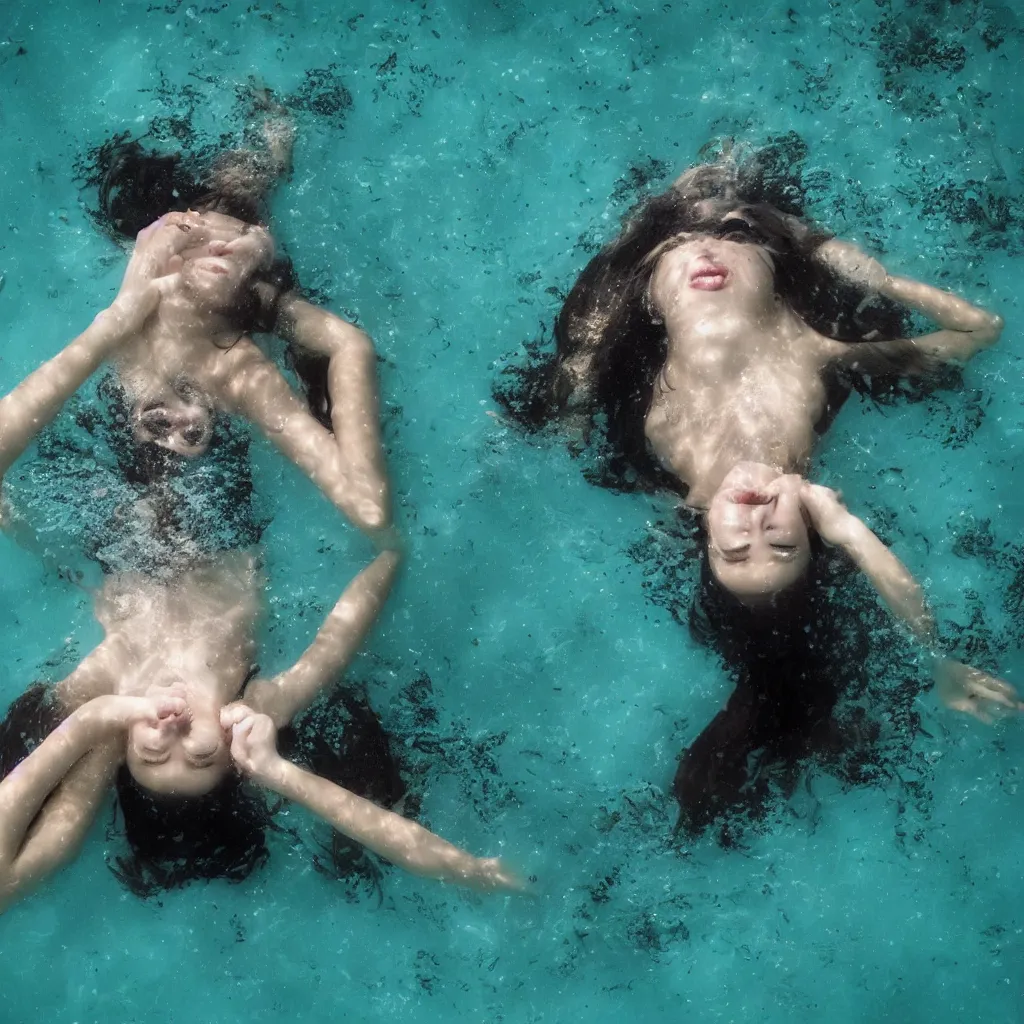 a beautiful teen girl underwater, sinking, drowning | Stable Diffusion