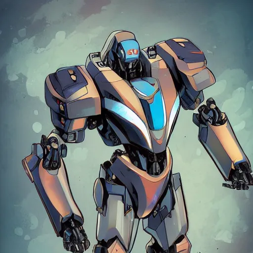 Image similar to a mecha smoth, solid background, in the graphic style of Patrick Gleason and Matt James, detailed art, trending on Artstation, sharp focus, very coherent symmetrical artwork, iridescent accents, body complet, Beautiful comic art