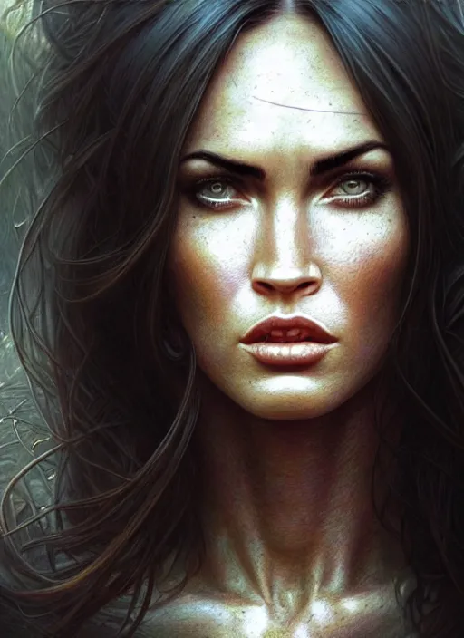 Image similar to closeup portrait shot of megan fox swat team soldier in a scenic dystopian environment, intricate, elegant, highly detailed, centered, digital painting, artstation, concept art, smooth, sharp focus, illustration, artgerm, tomasz alen kopera, peter mohrbacher, donato giancola, joseph christian leyendecker, wlop, boris vallejo