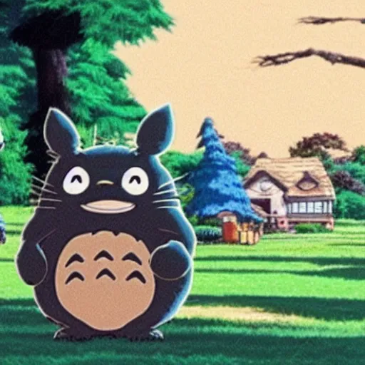 Image similar to a screenshot of Danny Devito as a character in My Neighbor Totoro (1988)