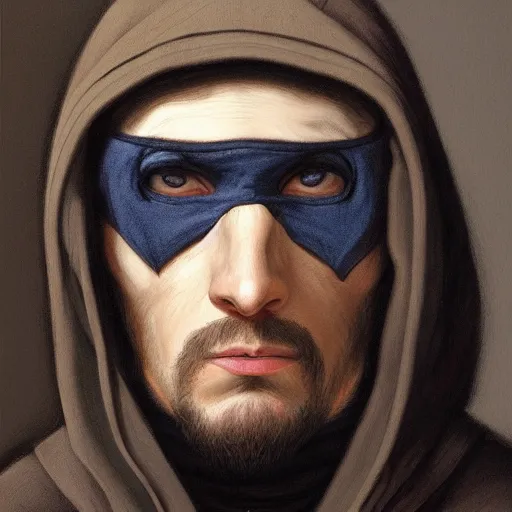 Prompt: portrait of a man wearing a balaclava and a hoodie, by gerald brom