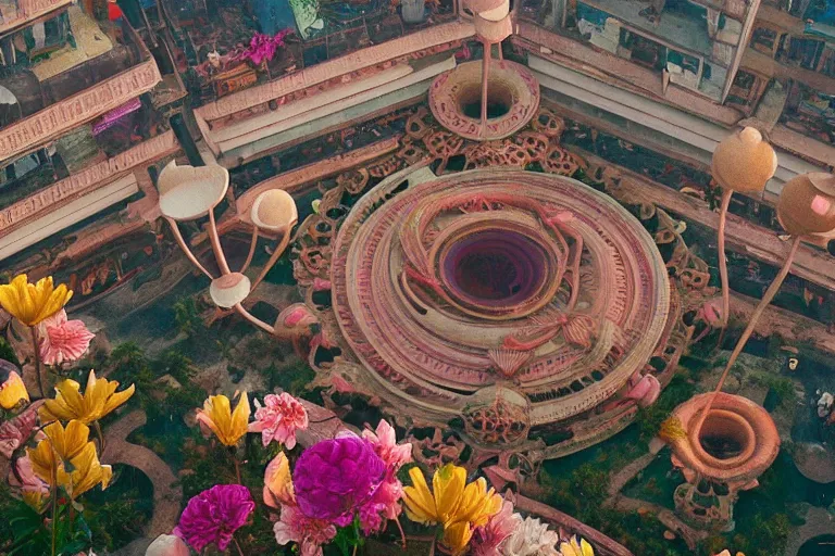 Image similar to beautiful dreamy! biomorphic new delhi, hanuman!! head building, kalighat flowers, octane sharp cinematic, stephen shore & john j. park, soft morning light, wide shot, aerial photo, uhd 8 k, shallow depth of field