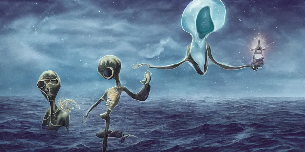 Image similar to a surreal alien un the sea