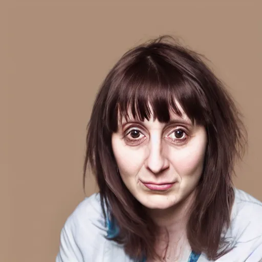Prompt: photographic portrait of a hybrid of lisa minelli and isy suttie aged 2 7, with a fringe, 8 k