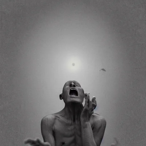 Prompt: a monk screams once he reaches the same enlightenment as the buddha, by gerard grom, zdzislaw beksinski and ansel adams, 4 k artstation