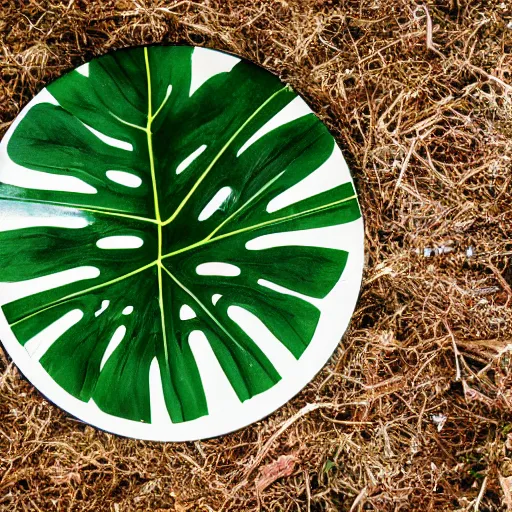 Prompt: a blank disc, reflecting tropical plants