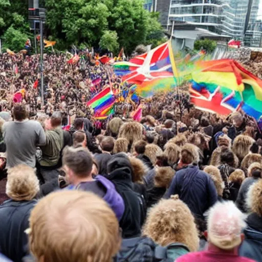 Image similar to News footage of New Zealand freedom protesters being chased by a pride of angry lions.