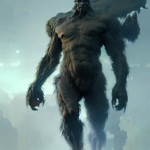 Image similar to giant humanoid monster, sharp focus, illustration, highly detailed, digital painting, concept art, matte, art by ruan jia and wlop and greg rutkowski, masterpiece