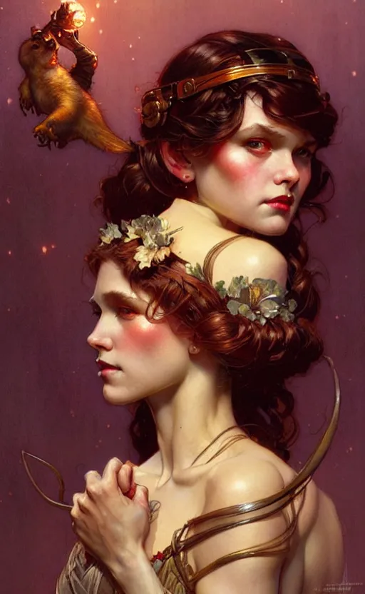 Image similar to beautiful girl gorgeous lighting by weta studio, mucha, bautista and norman rockwell and greg rutkowski and tom bagshaw and james gurney and lucasfilm