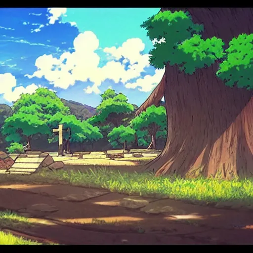 Prompt: “screenshot from anime film by makoto shintai, lush graveyard, sunny day, landscape imagery, picturesque”