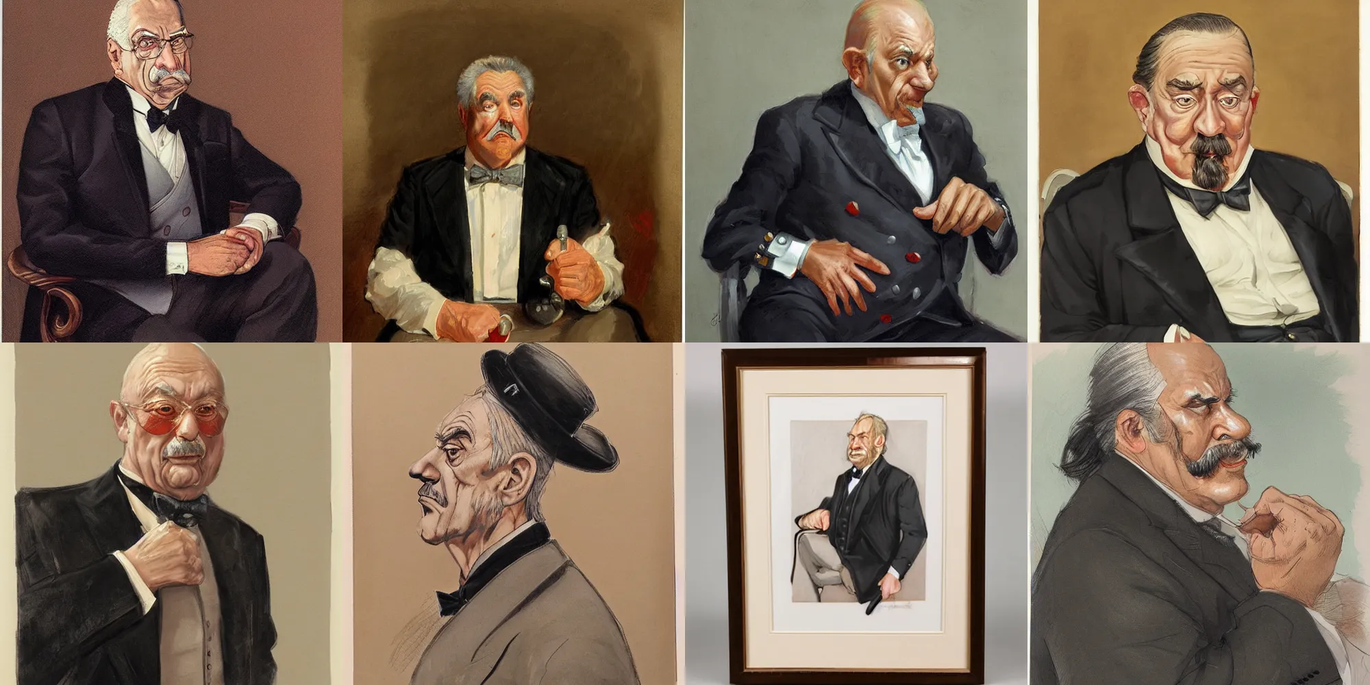 Prompt: a portrait of a stern, elegantly dressed, heavy set older man with a round face and a salt and pepper goatee by jesper ejsing