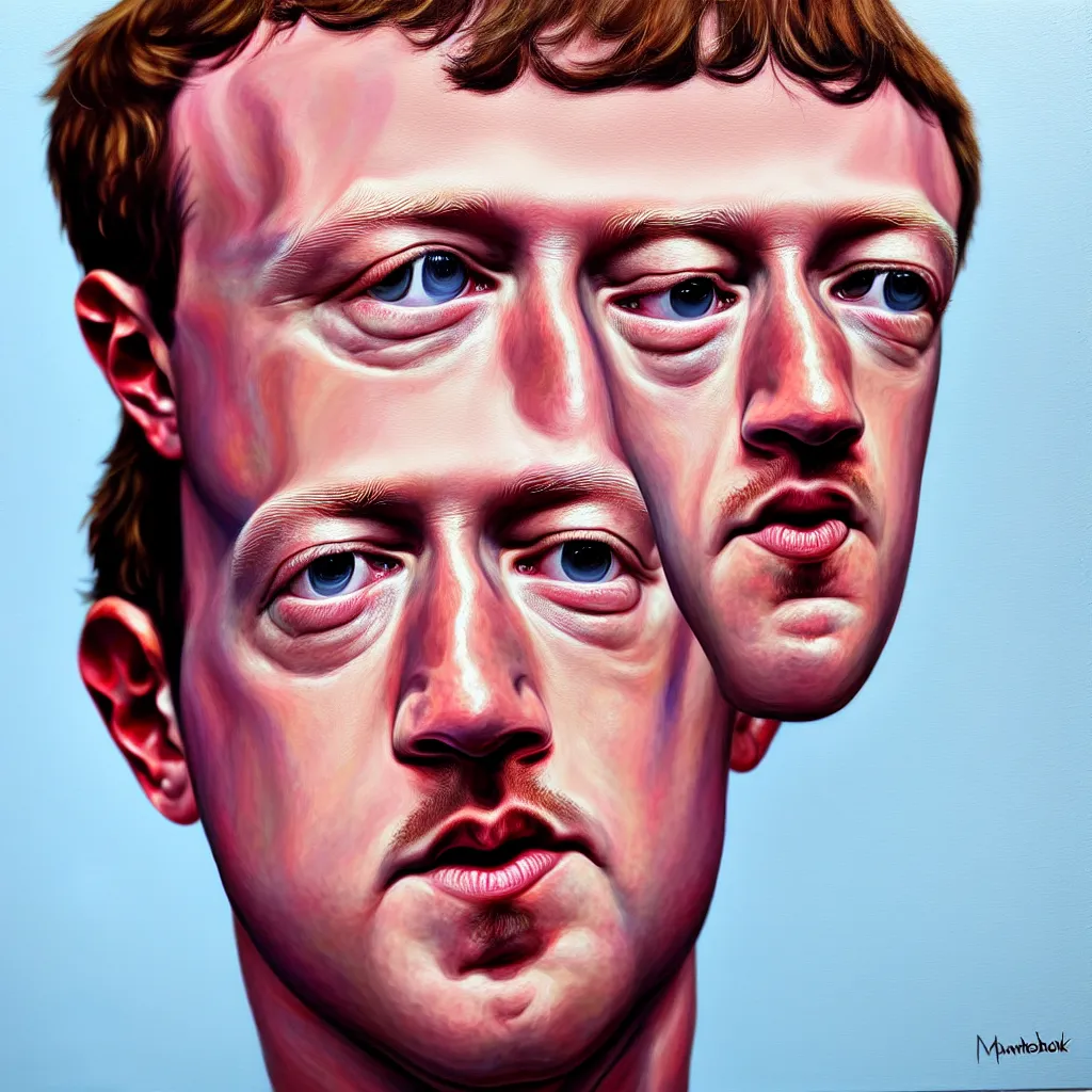 Image similar to one mark zuckerberg staring into your soul, hyper realistic, painting
