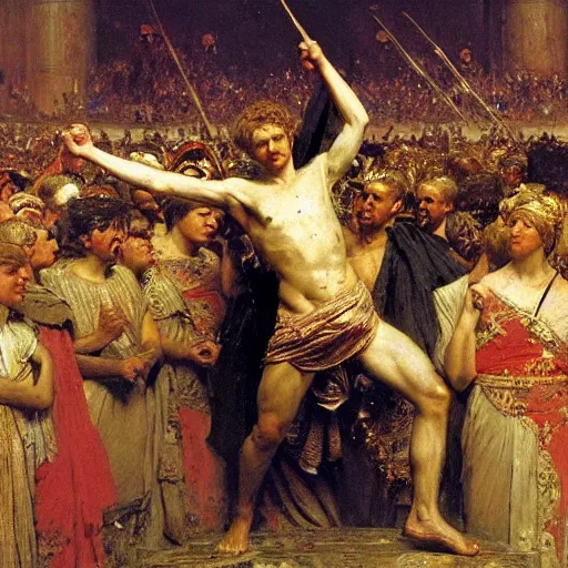 Image similar to the triumph of augustus, by ilya repin, oil on canvas, 1 8 8 3