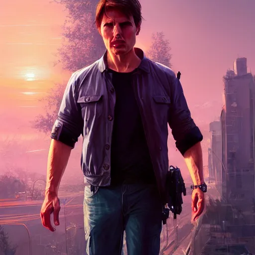 Image similar to highly detailed portrait, tom cruise, in gta v, stephen bliss, unreal engine, fantasy art by greg rutkowski, loish, rhads, ferdinand knab, makoto shinkai and lois van baarle, ilya kuvshinov, rossdraws, tom bagshaw, global illumination, radiant light, detailed and intricate environment