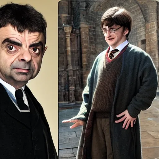 Prompt: Rowan Atkinson as Harry Potter