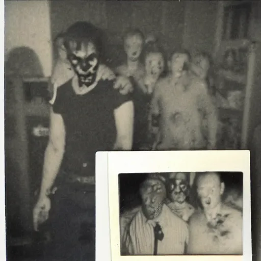 Image similar to a crime scene polaroid photo of a zombie attack