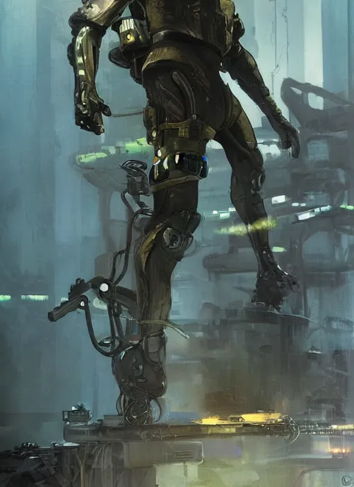 Prompt: Vernon. USN blackops operator infiltrating oil rig. Operator wearing Futuristic cyberpunk tactical wetsuit. Frogtrooper. rb6s, MGS, and splinter cell Concept art by James Gurney, greg rutkowski, and Alphonso Mucha. Vivid color scheme.