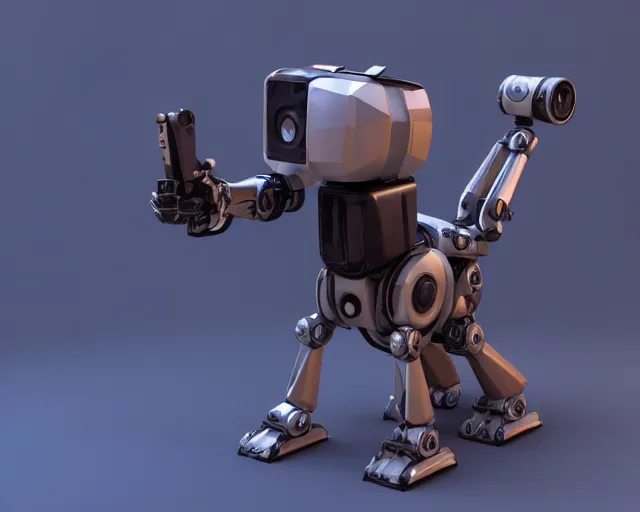 Prompt: a robot dog that is holding a machine gun, a low poly render by cedric seaut ( keos masons ), cgsociety contest winner, retrofuturism, rendered in maya, sketchfab, physically based rendering